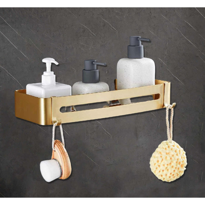 Rebrilliant Brushed Gold Shower Shelf Adhesive Or Drilling Shower Caddy
